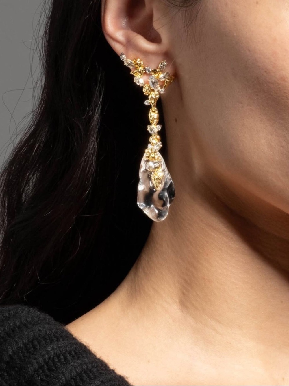 Alexis Bittar Gold with Clear Crystal Vine Drop Earrings - Picture 9 of 9